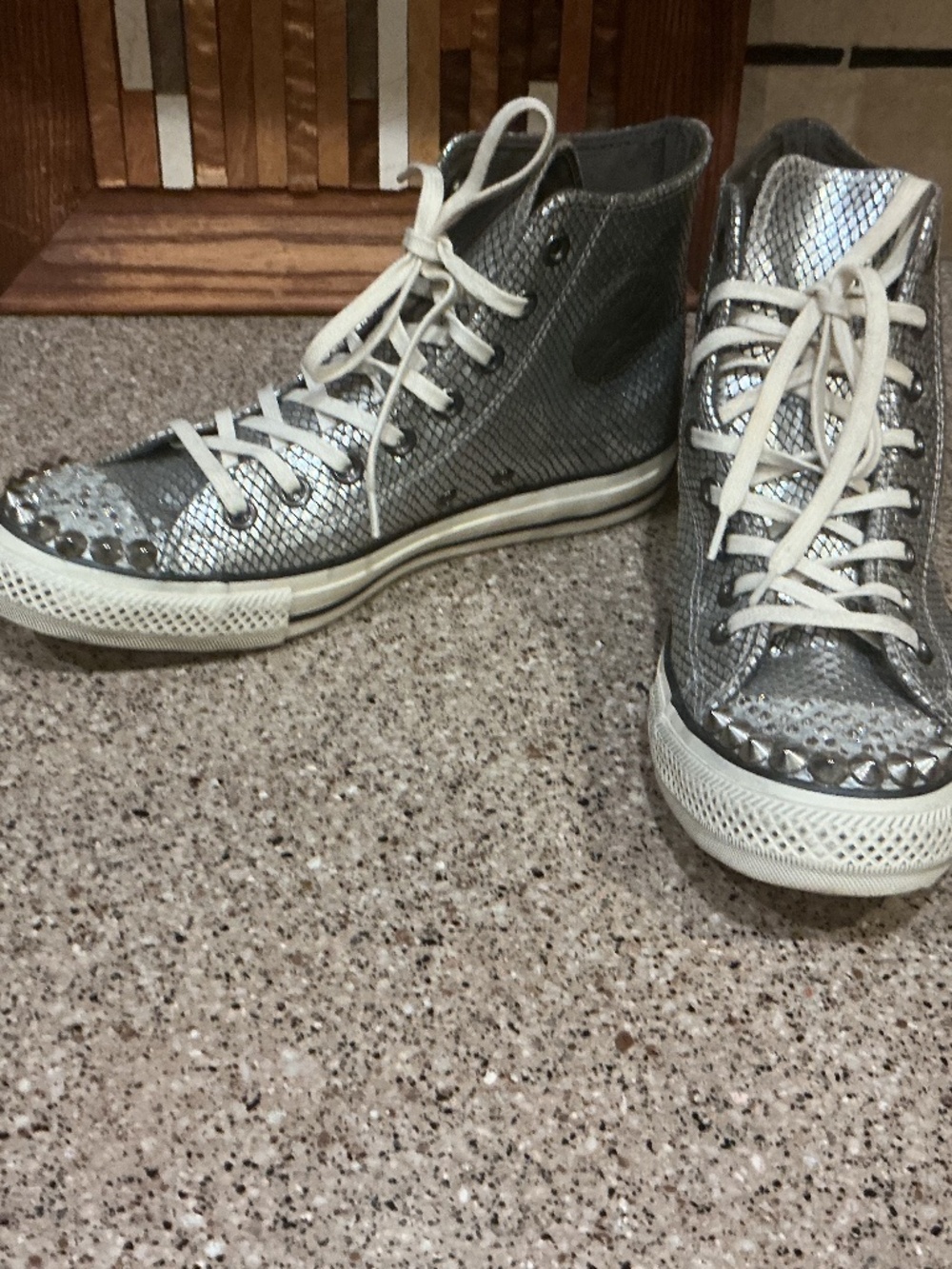 Snakeskin High-Top Sneakers in Silver - Classic Canvas Style